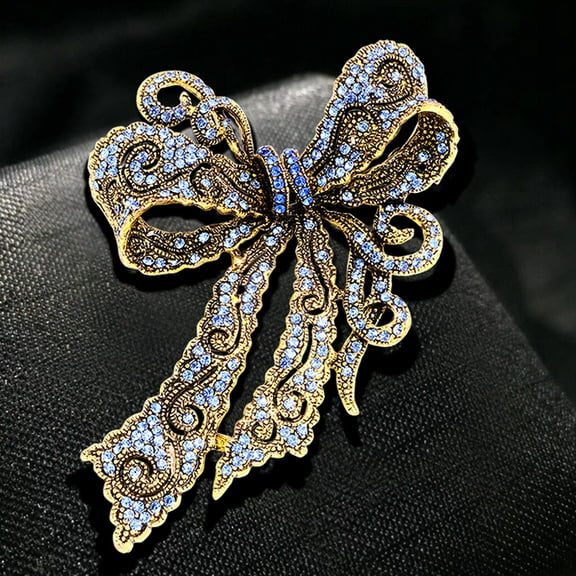 Hyasfey Clothing Brooch Personality Exquisite Compact Ornamental Solid Show Charm Alloy Rhinestone Bow-knot Badge Pin Birthday Gift