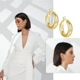 thumbnail image 4 of Thick Hoop Earrings Howllow 14K Gold Plated Gold Hoops for Women, 4 of 6