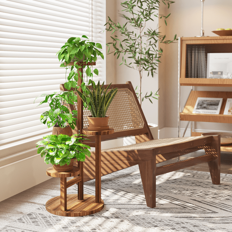 Bamworld Indoor Corner 4 Tier Tall Wood Plant Stand for Multiple