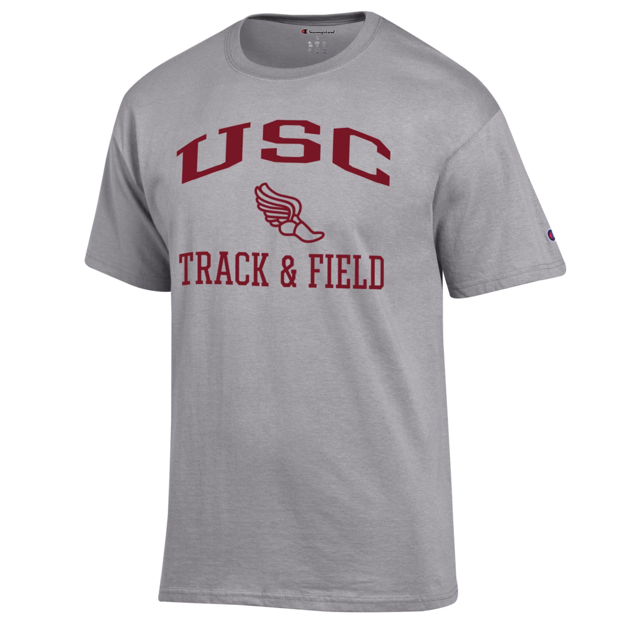Men's Champion  Gray USC Trojans Track & Field Icon T-Shirt