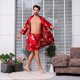 thumbnail image 1 of M-5XL de talla grande para hombre, bata y pantalones cortos, conjunto de dormir informal, 2 uds., lencería íntima, albornoz de manga larga, Kimono de satén, pijama para el hogar, 1 of 4