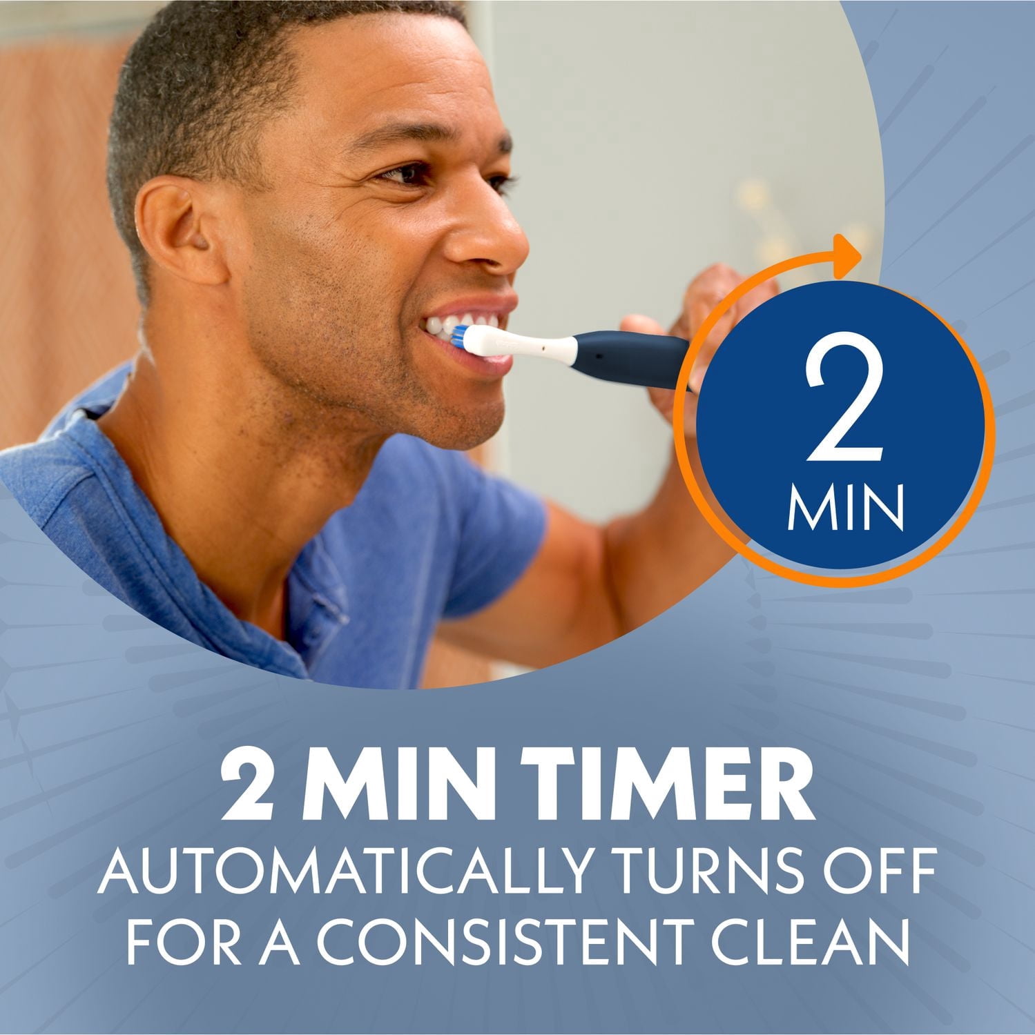 Brosse à dents électrique à pile Spinbrush Smart Clean pour adultes avec tête à double action, compteur et minuterie, Bleu nocturne, soies souples, 1 unité