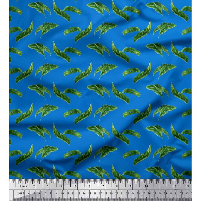 Soimoi Blue Cotton Poplin Fabric Palm Leaves Decor Fabric Printed Yard 58 Inch Wide