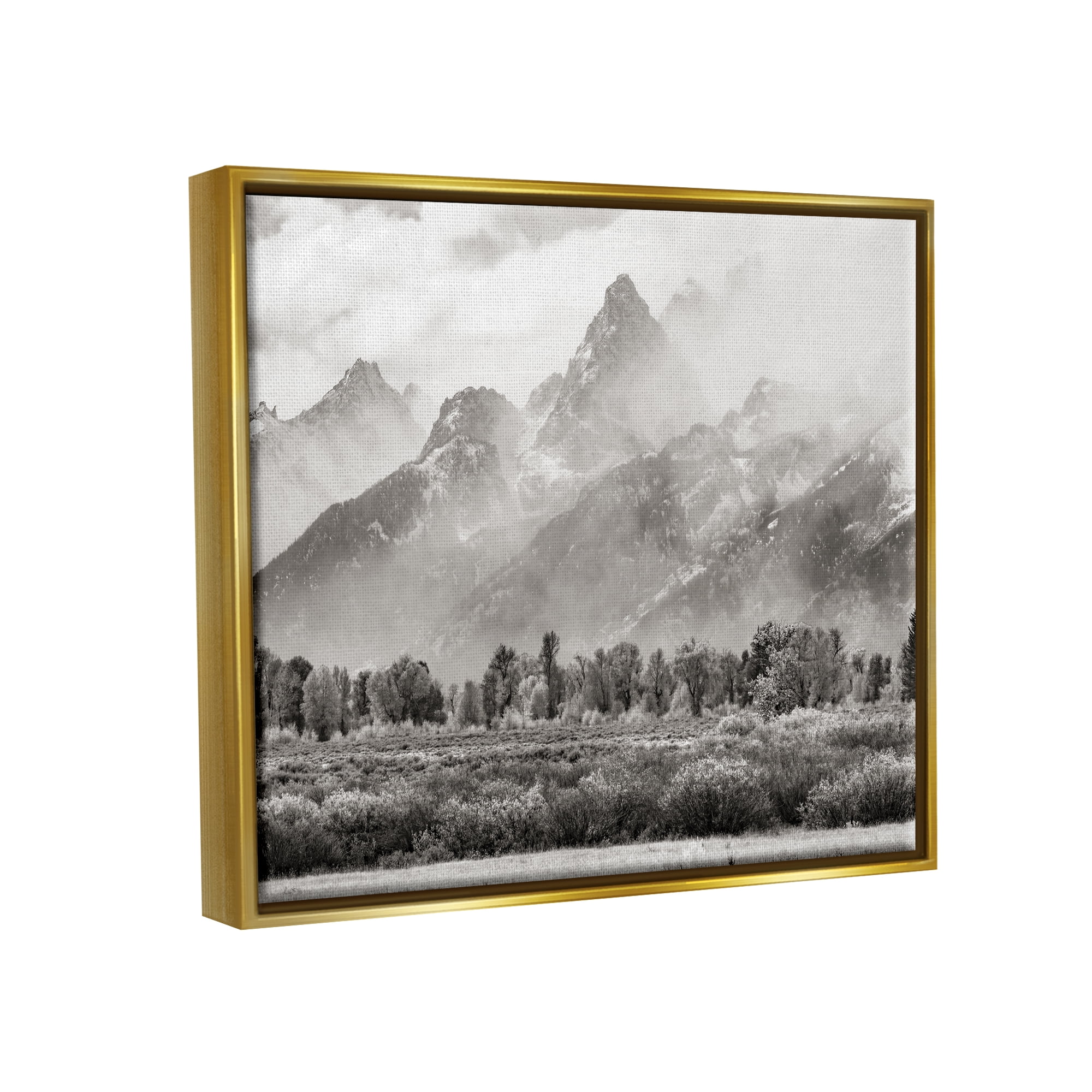 Stupell Industries Foggy Mountain Peaks Landscape Landscape Photography Gold Floater Framed Art Print Wall Art