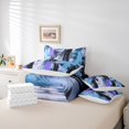 thumbnail image 5 of Manfei Modern Abstract Art Twin Bedding Sets 7-Piece, Blue Purple Stripes Geometric Bedding Comforter Set, Oil Printing Reversible Sheet Sets, Super Cozy Room Decor, 5 of 7