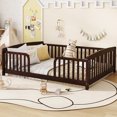 thumbnail image 2 of Bellemave Full Size Montessori with Central Entrance and Full Surrounding Guardrails, Wood Floor Bed Frame for Toddler, Low Profile Platform for Kids Bedroom(Espresso), 2 of 8