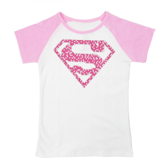 Supergirl Girls Pink Pattern Symbol T-Shirt-Size 4
