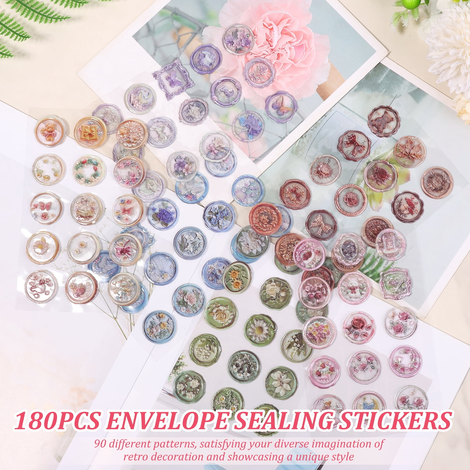 180 Pcs Pre-Made Envelope Seal Stickers, Classic Vintage Theme Waterproof Self-Adhesive Stickers for Wedding Invitations, Birthday Gift Wrapping, Scrapbook & Journal Decoration
