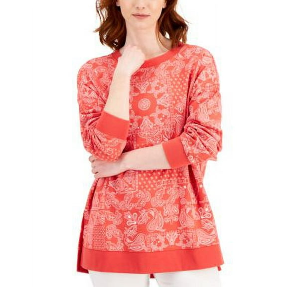 MSRP $50 Style & Co Women Printed High-Low Sweatshirt Red Size Large