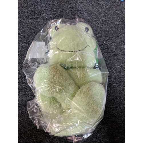 green stuffed frog toy