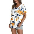 thumbnail image 5 of Tops for Women Short Sleeved V-Neck Floral Print Pleated Casual Summer Blouse Yellow M, 5 of 6