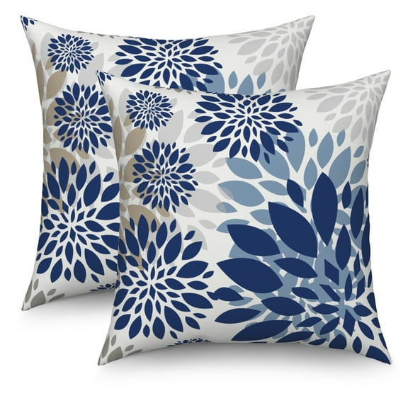 Navy Blue Pillow Covers 18x18 Set of 2 Dahlia Floral Throw Pillows Spring Summer Modern Geometry Flower Outdoor Cushion Pillowcase for Sofa Couch Decor