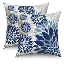Navy Blue Pillow Covers 18x18 Set of 2 Dahlia Floral Throw Pillows Spring Summer Modern Geometry Flower Outdoor Cushion Pillowcase for Sofa Couch Decor