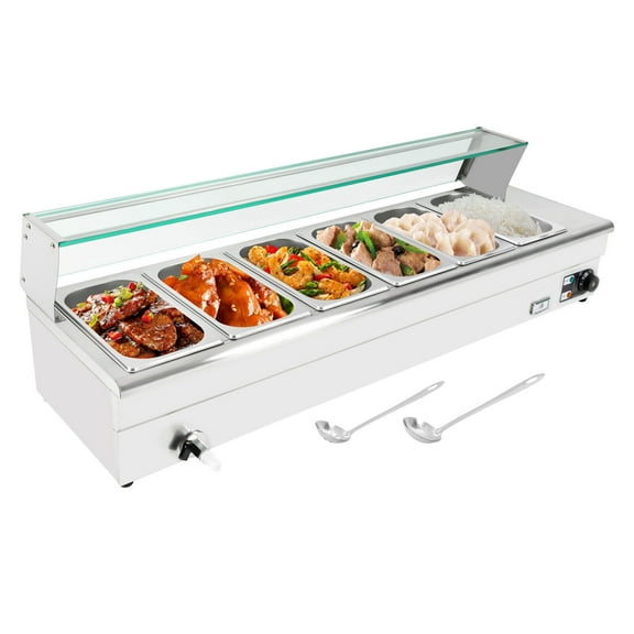 6-Pan Electric Food Warmer Steam Table Buffet Bain Marie Countertop Commercial