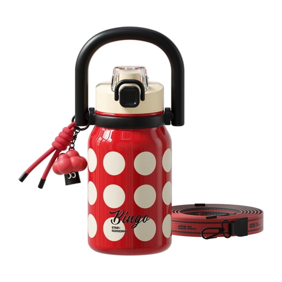 Sidagar 32 oz Vintage Stainless Steel Insulated Water Bottle with Straw Lid and Handle, Leakproof, Red Polka Dot