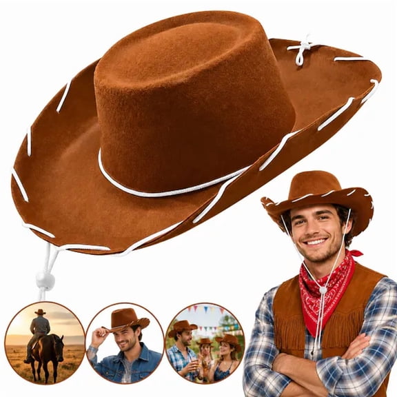 Classic Western Cowboy Hat, Wide Brim Sheriff Costume Hat, Unisex Brown Cowgirl Headwear, Woody Hat for Cosplay, Party and Outdoor