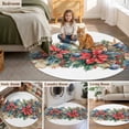 thumbnail image 5 of Round Rugs 4Ft, Blue Red Christmas Round Area Rug Washable Indoor Throw Carpet, Poinsettia Xmas Botanical Soft Non Slip Circle Rug for Kitchen Nursery Room Home Decor Aesthetic, 5 of 8