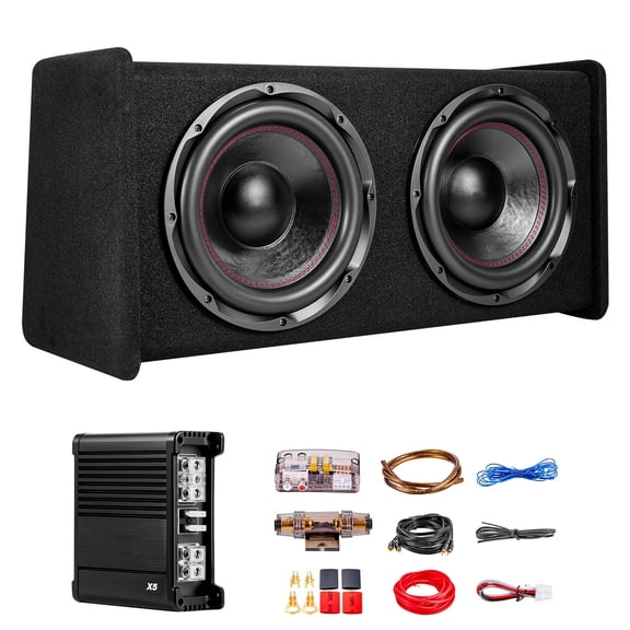 KFFKFF 12-inch Subwoofer Bass Package, 490W RMS, Dual Car Audio Subwoofer with Amplifier, Enclosure, and Wiring Kit, Compatible with Vehicle Trunks and Car Audio Systems