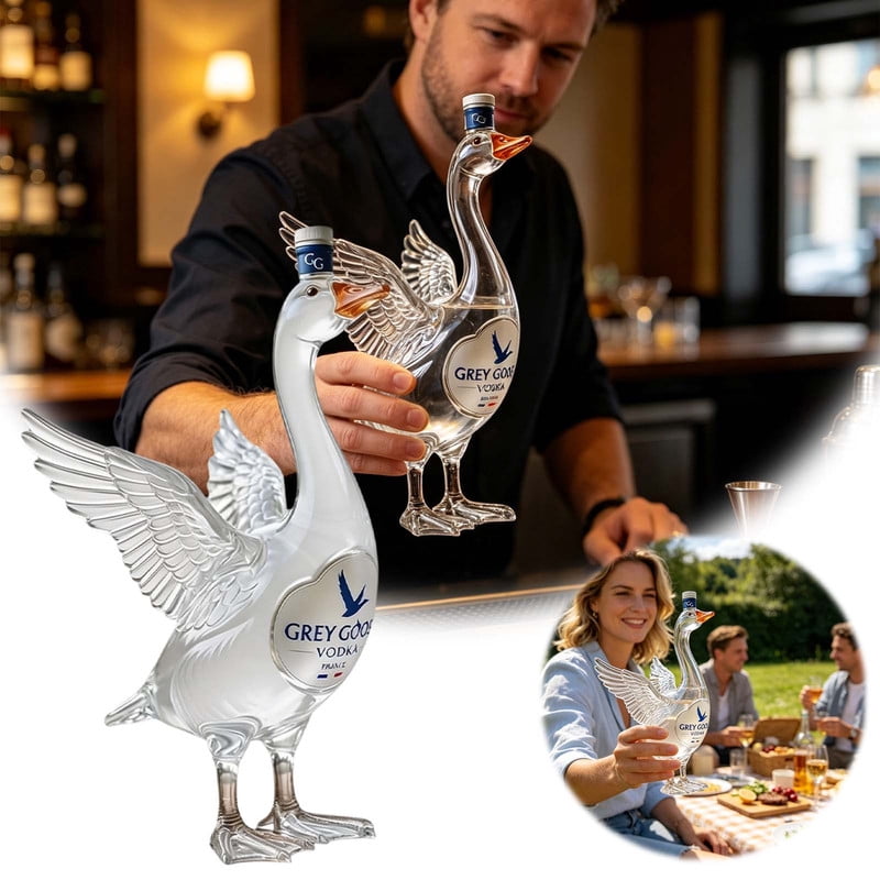 11.8oz Grey Goose Goose-Shaped Glass Decanter, Elegant Liquor Bottle with Cap for , & , Unique Home Bar Gift