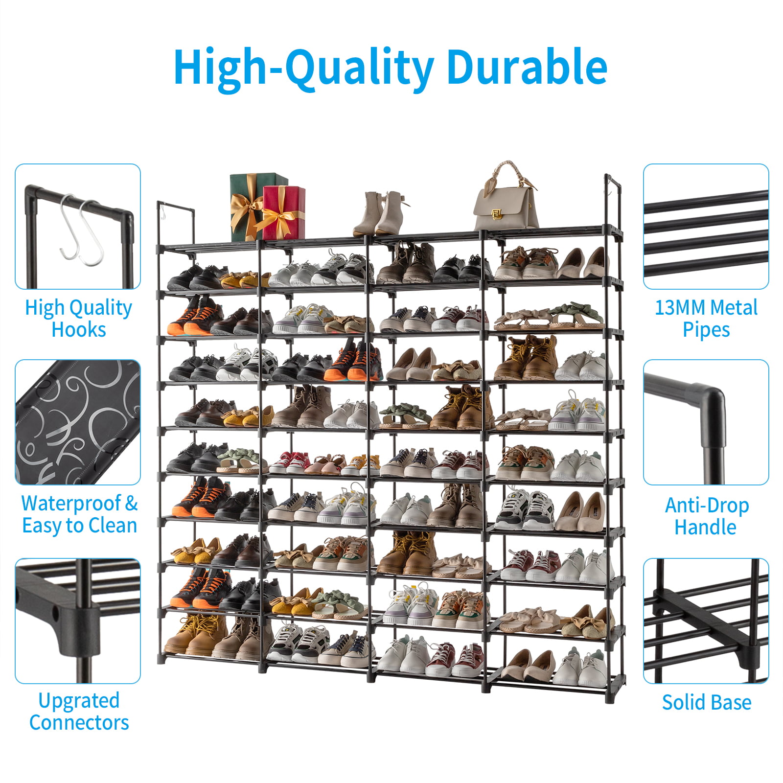 elechotfly shoe rack, 16-20 pairs shoe storage organizer, 4 tiers shoe  stand, easy assembly stackable sturdy shoe tower with
