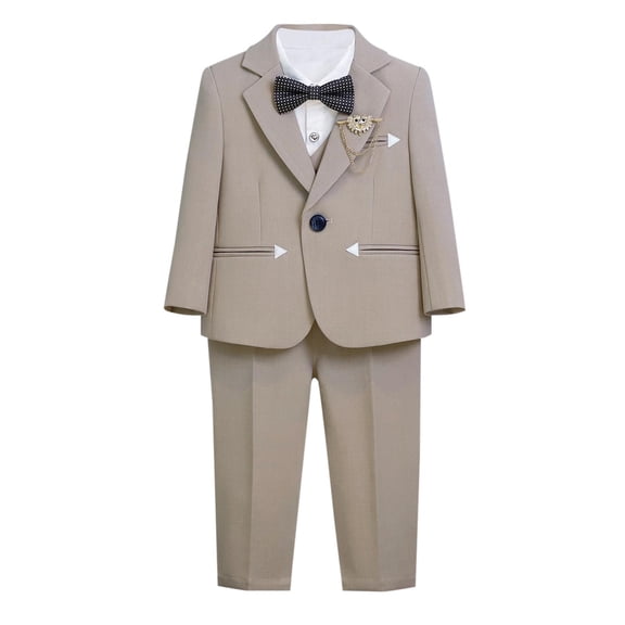 KyCheLot Boys Formal Set Suit Jacket V-Neck Vest Dress Shirts and Pants with Bowtie Outfit Wedding School 2-16 Years