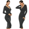 thumbnail image 3 of Women Long Sleeve Sexy V-Neck Buttons Bodycon Midi Long Dress Solid Color Ribbed Knit Package Hip Sweater Clubwear, 3 of 21