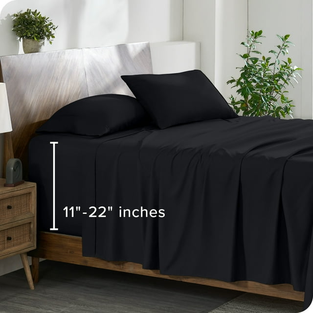 Bare Home 22" Extra Deep Pocket Sheet Set - Premium 1800 Collection - Ultra-Soft - Full, Black