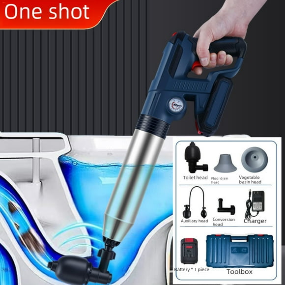 Li-Ion Powered Toilet & Drain Unclogger: High-Efficiency Air Pressure Plunger for Bathrooms, Kitchens, Sinks | Durable Steel Barrel Construction, Compact Design, Easy to Use | English Packaging,