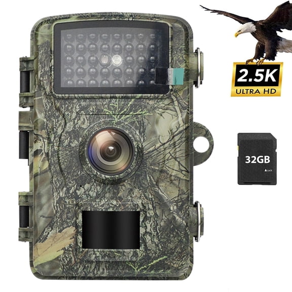 Trail Camera with 32G Memory Card, 48MP Game Camera with Night Vision, Motion Activated 130°Wide-Angle, Waterproof Hunting Camera for Wildlife Monitoring