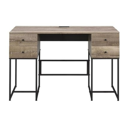 47 in. Unique Writing Desk with Four Drawers Brown & Black
