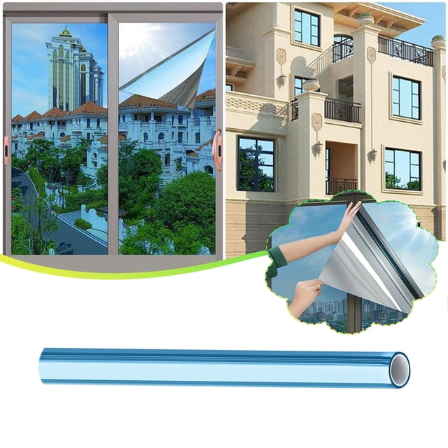 Maplenight One-Way Mirror Window Film Privacy Film 79 x 20 Inch - Sun Blocking, Reflective & Heat Control Window Tint for Privacy & Energy Savings Blue