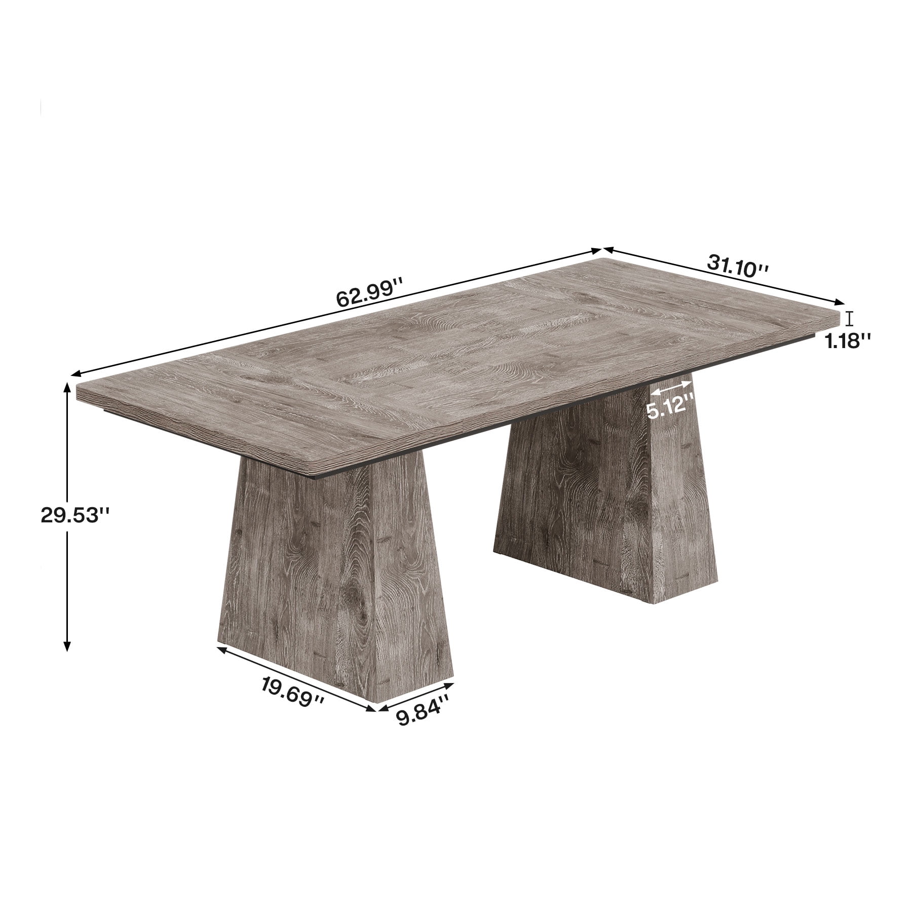 Tribesigns 63" Executive Desk, Modern Office Computer Desk with Double Pedestal, Large Simple Workstations Writing Table Conference Table, Grey
