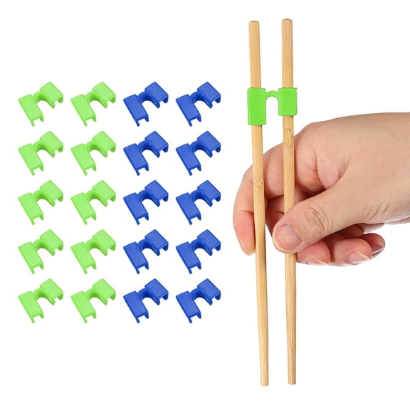 Uxcell 20 Pcs Chopsticks Helper, Reusable Training Chopstick Hinges Connector for Learners, Blue/Green