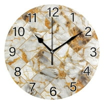 Ryvnso Marble Golden Wall Clock Non Ticking Silent Kitchen Clock Battery Operated Clocks 10 inch