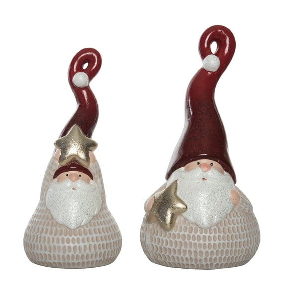 Transpac Ceramic 11.5 in Multicolor Christmas Santa Figurine Set of 2 Cute Tall Hat Decorative Objects Terracotta