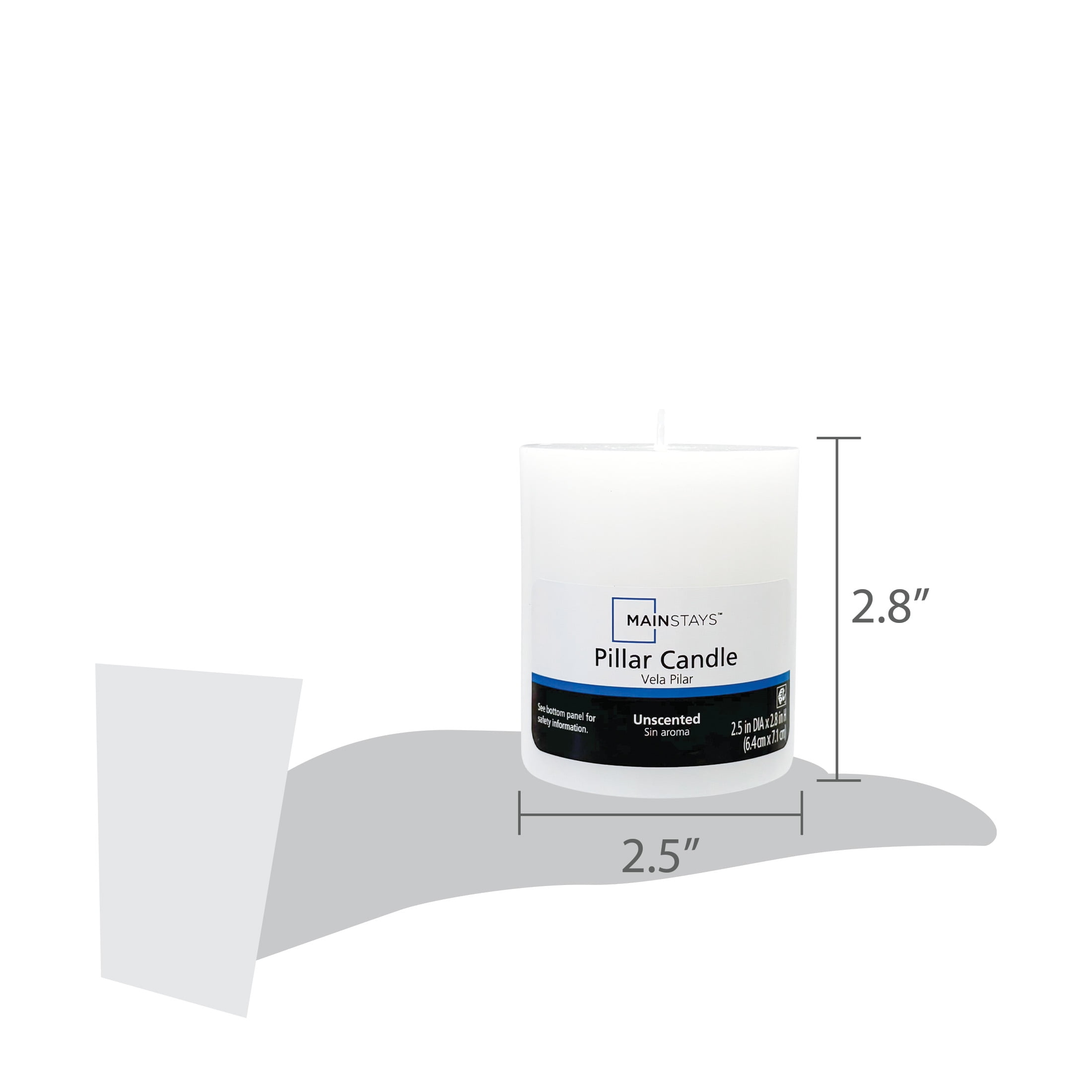 Mainstays Unscented Pillar Candle, 2.5 x 2.8 Inches, White