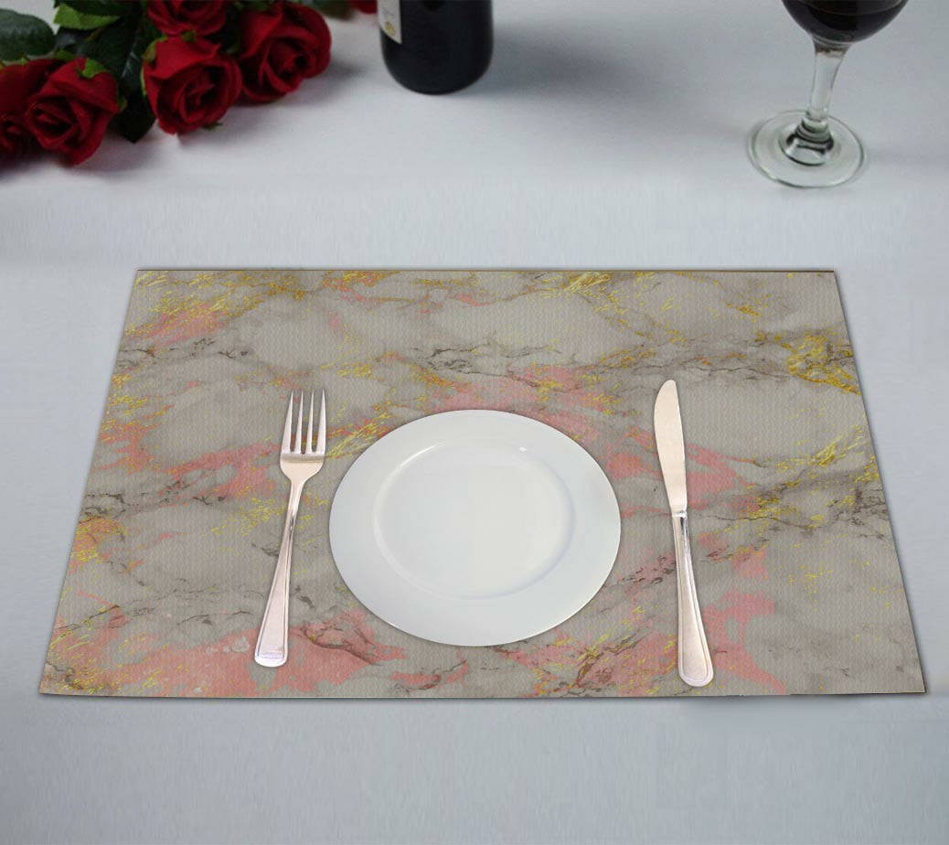 ABPHQTO Rose Gold Marble Table Placemat Food Mat 12x18 Inch,Pack of 2.
