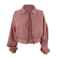 thumbnail image 4 of IROINNID Women's Short Zip Up Jacket Turndown Lapel Solid Color Long Sleeve Winter Zipper Stylish Cardigan, Pink, 4 of 4