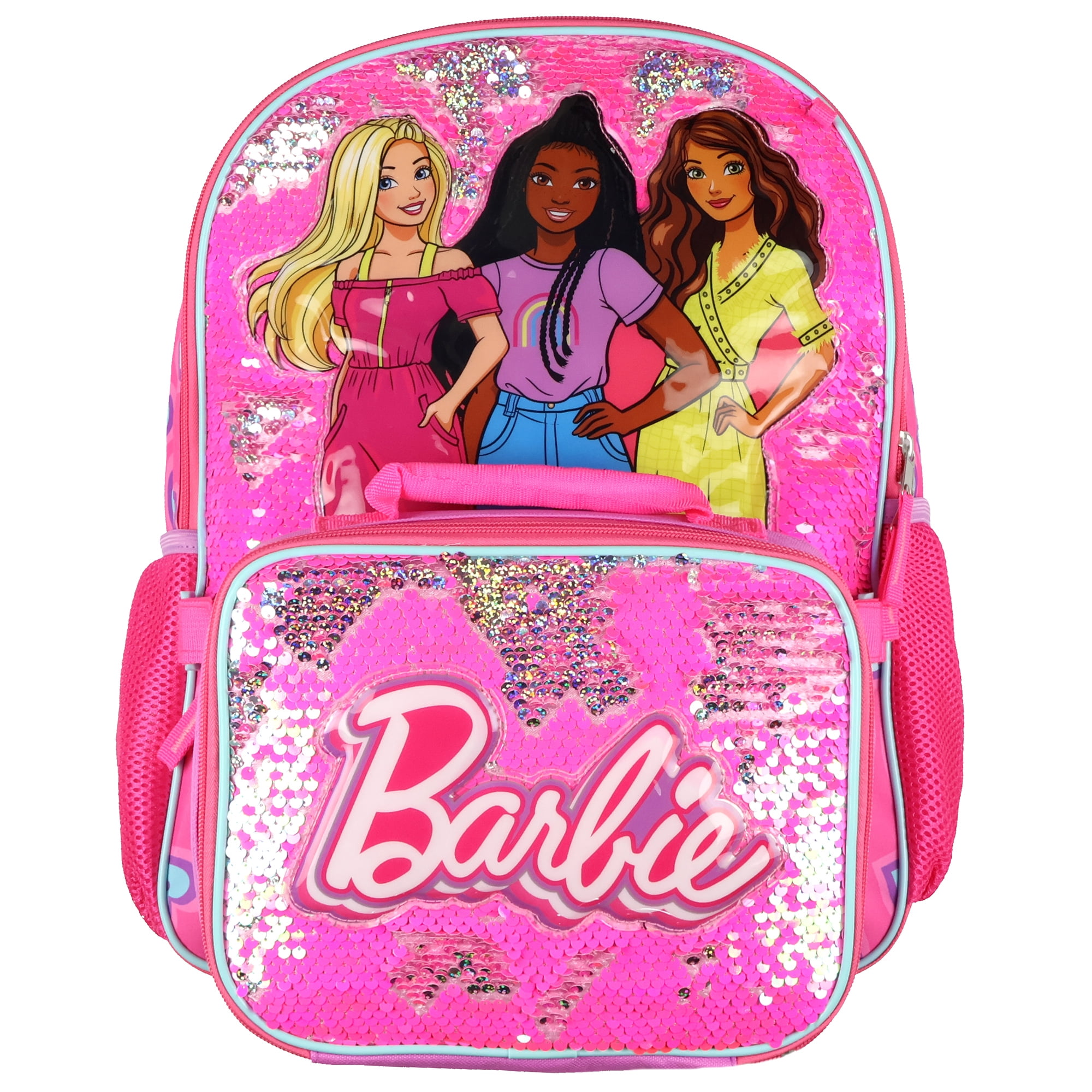 Barbie Backpack Barbie and Friends Magic Sequins 5 PC Set with Matching Lunch Box School Bookbag 16"