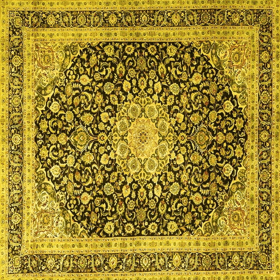 Ahgly Company Machine Washable Indoor Square Persian Yellow Traditional Area Rugs, 3' Square