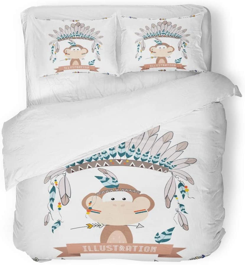 Feathers Red Baby Twin Size Duvet Cover, Monkey Twin Bedding Set