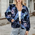 thumbnail image 3 of Jackets for Women Winter Coat Jackets Flannel Stand Collar Jacket(Hammerhead Shark Flower,Size:S-4XL), 3 of 7