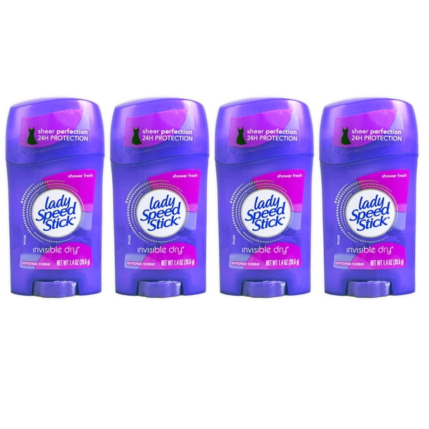 Lady Speed ??Stick Invisible Dry Antitranspirante y desodorante ducha fresca 1.4 onzas (paquete de 4)