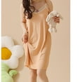 thumbnail image 3 of Defitshape Women's Cute Nightgown Ribbed Knit V Neck Summer Long Sleep Dress Sexy Lace Comfy Chemise Soft Cool Sleeveless Sleepwear Orange 16, 3 of 4