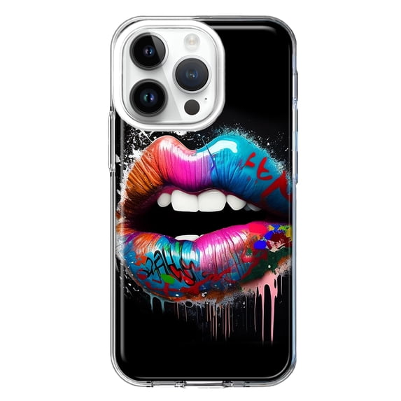 MUNDAZE Apple iPhone 14 Pro Shockproof Clear Hybrid Protective Phone Case Colorful Lip Graffiti Painting Art Cover
