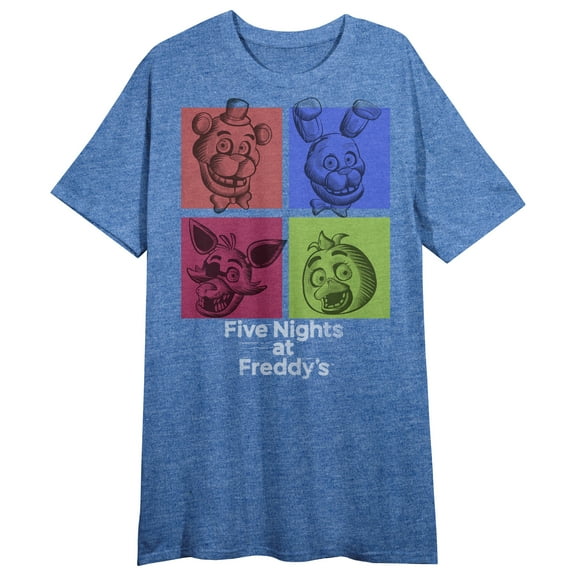 Five Nights At Freddy's Character Sketches Crew Neck Short Sleeve Blue Heather Women's Nights Shirt-Medium
