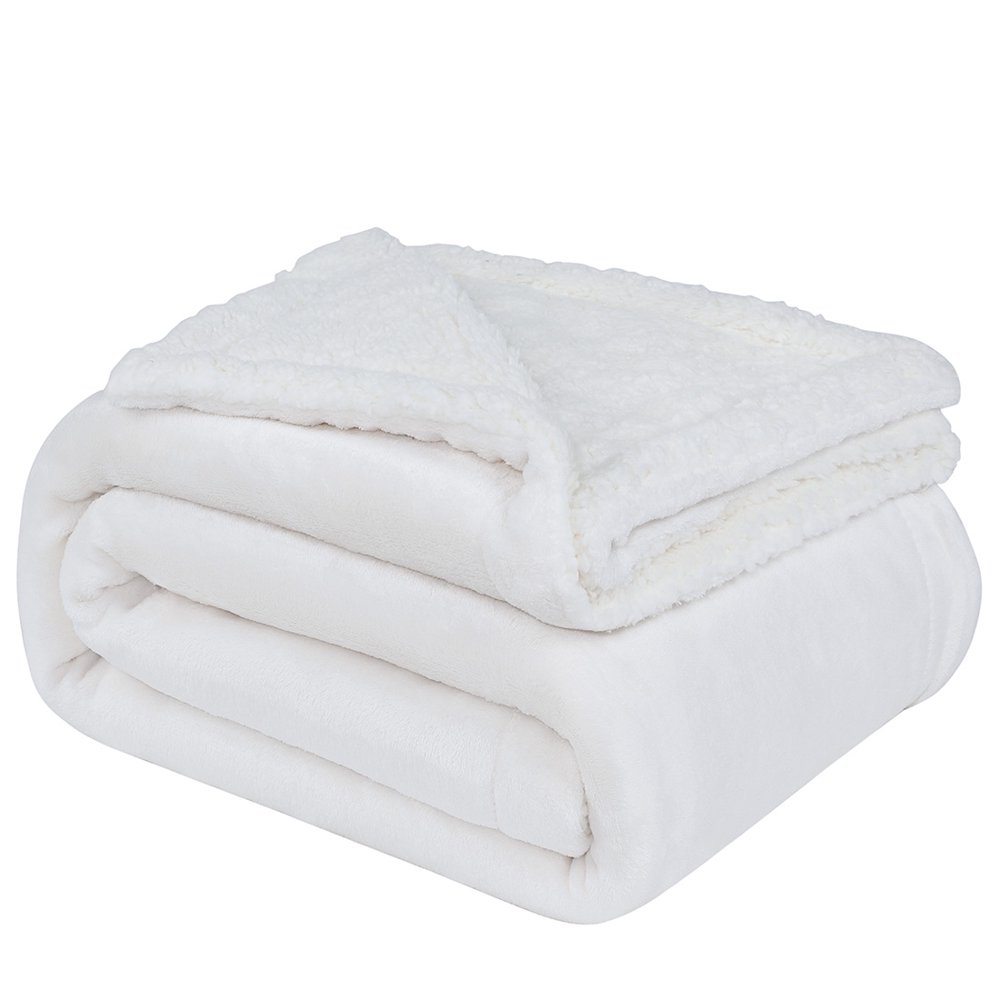 Reversible Fleece Flannel Plush Velvet Throw Blanket with White Berber