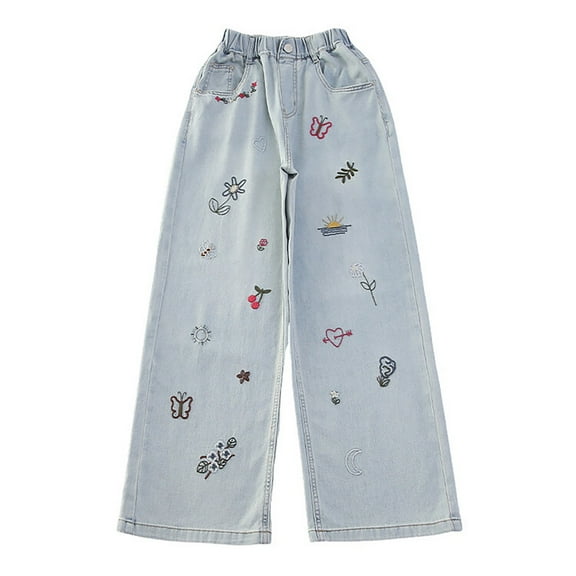 FDDMis Baggy Jeans Juniors Jeans Straight Leg Yoga Pants Newborn Clothing Work Out Clothes Christmas Gift Preppy Clothes for Kids 3t Girl Clothes, Light Blue 11-12 Years