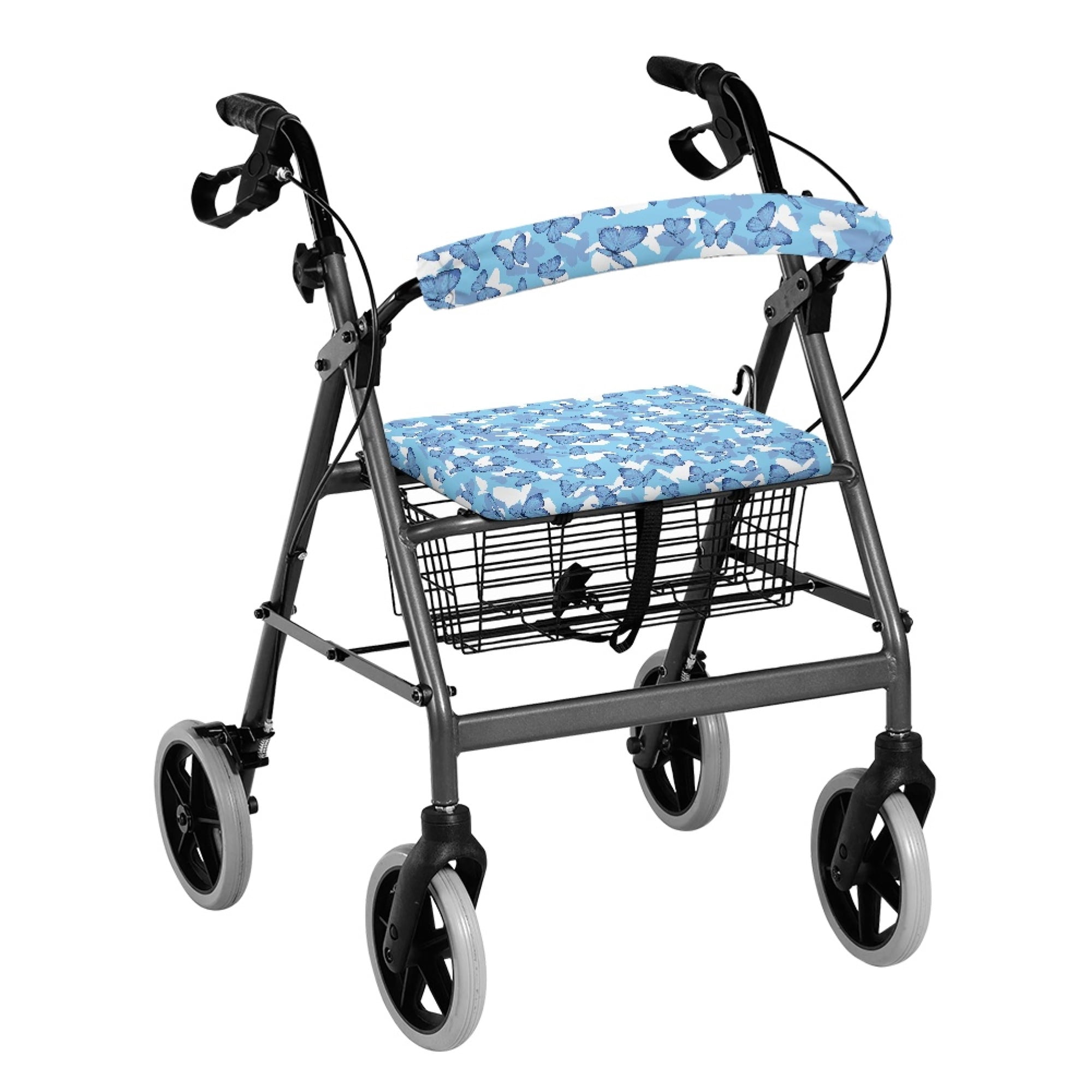 Jiueut Blue Butterfly Medical Rollator Walker Seat & Back Cat Covers for Women 2 Piece Washable Rollator Seat Cushion Back Bar Cover Set for Seniors Protective Covers for Walker