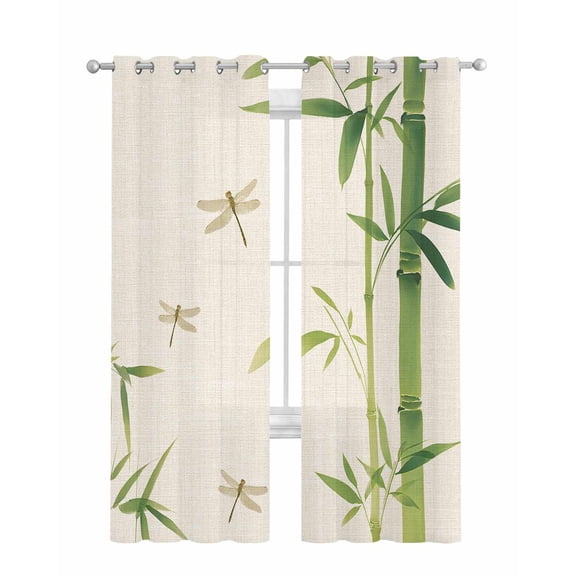 Green Botanical Sheer Curtains 84 Inch Length 2 Panels Set for Living Room/Bedroom, Farmhouse Dragonfly Kitchen Curtains with Grommet Semi-Sheer Curtains Drapes Voile Window Treatments 42"x84"x2
